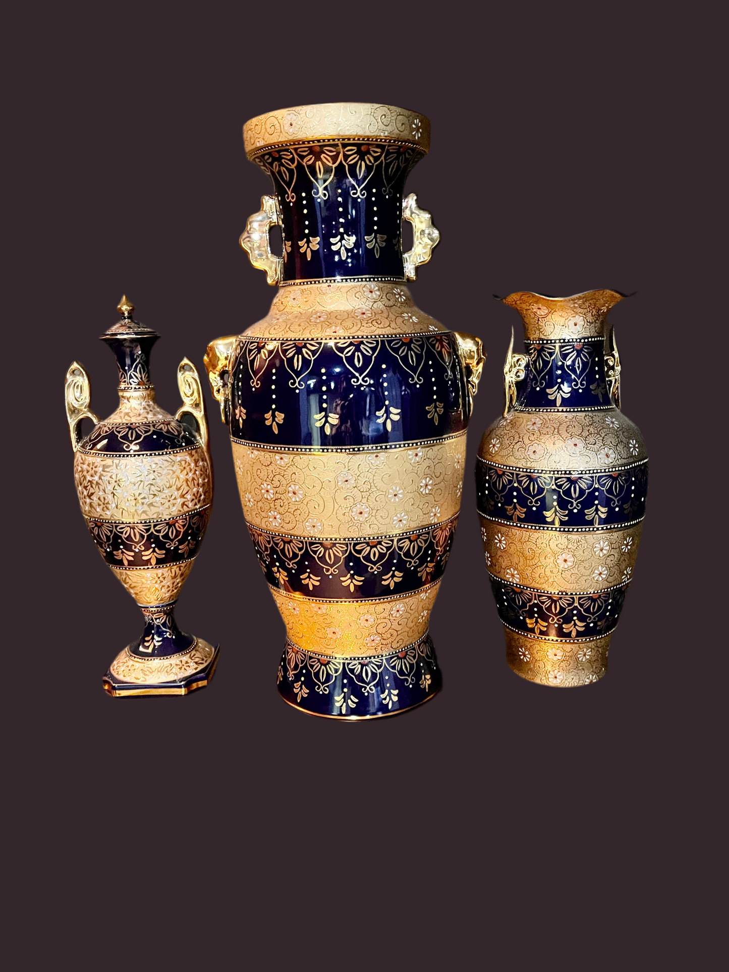 Vintage Cobalt Blue Porcelain Vase SET 3