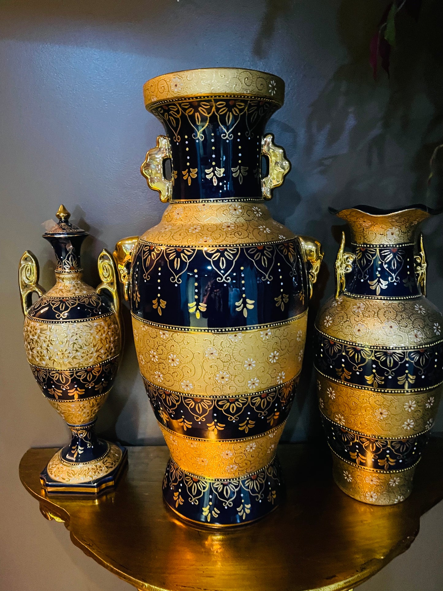 Vintage Cobalt Blue Porcelain Vase SET 3