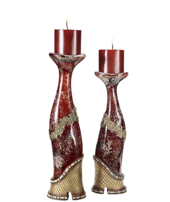 BURGUNDY AND GOLD CANDLEHOLDER CONTEMPORARY