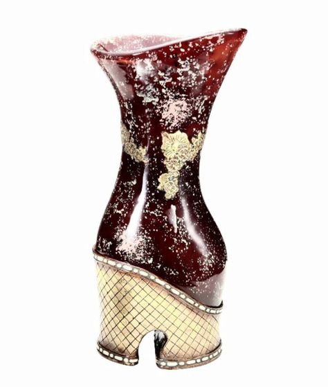 Burgundy And Gold Crystal Stone Decorative Vase