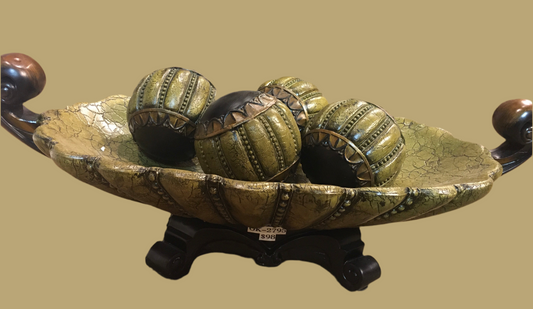 Decorative tray with the balls and leather green color