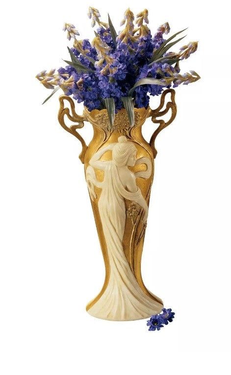 Salena Beautiful Maiden Art Nouveau Ivory & Gold Color Vase