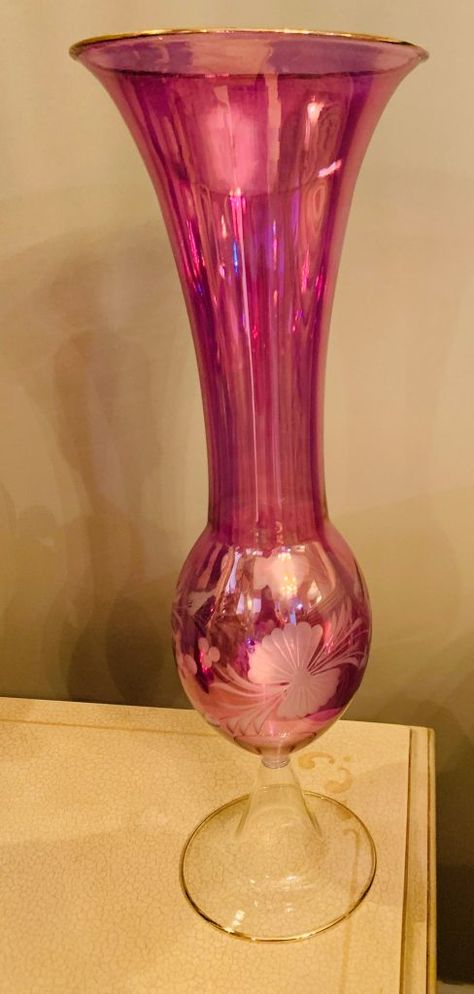 PINK GLASS VASE 19”H