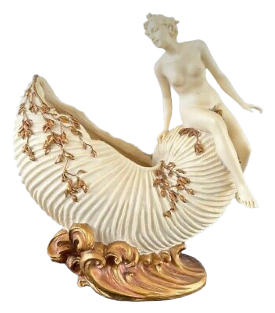 Art Nouveau Nude Woman sitting on a Bowl Figure Sculptural Shell
Bowl