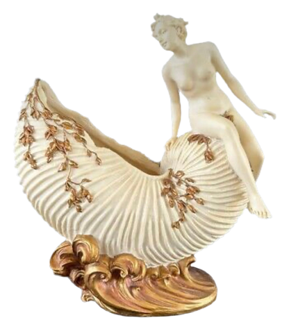 Art Nouveau Nude Woman sitting on a Bowl Figure Sculptural Shell
Bowl