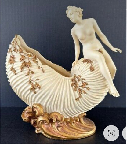 Art Nouveau Nude Woman sitting on a Bowl Figure Sculptural Shell
Bowl